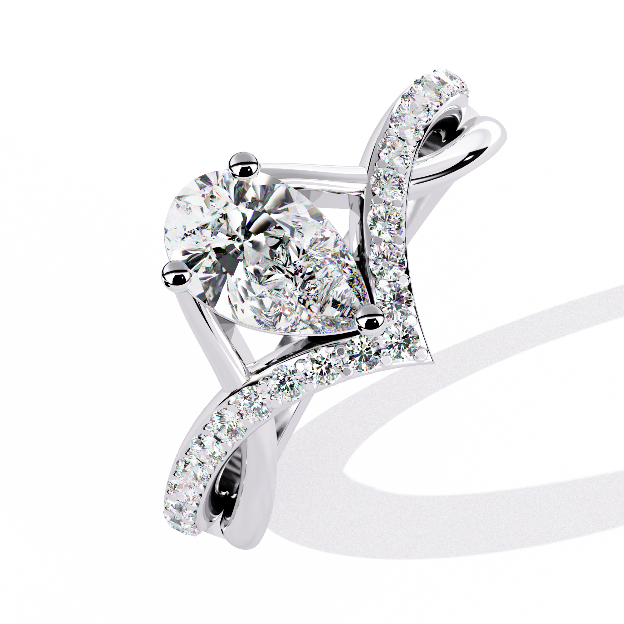 Solitairekart 0.94ct Pear Cut Twisted Natural Diamond Engagement Ring-H Color, VS1 Clarity